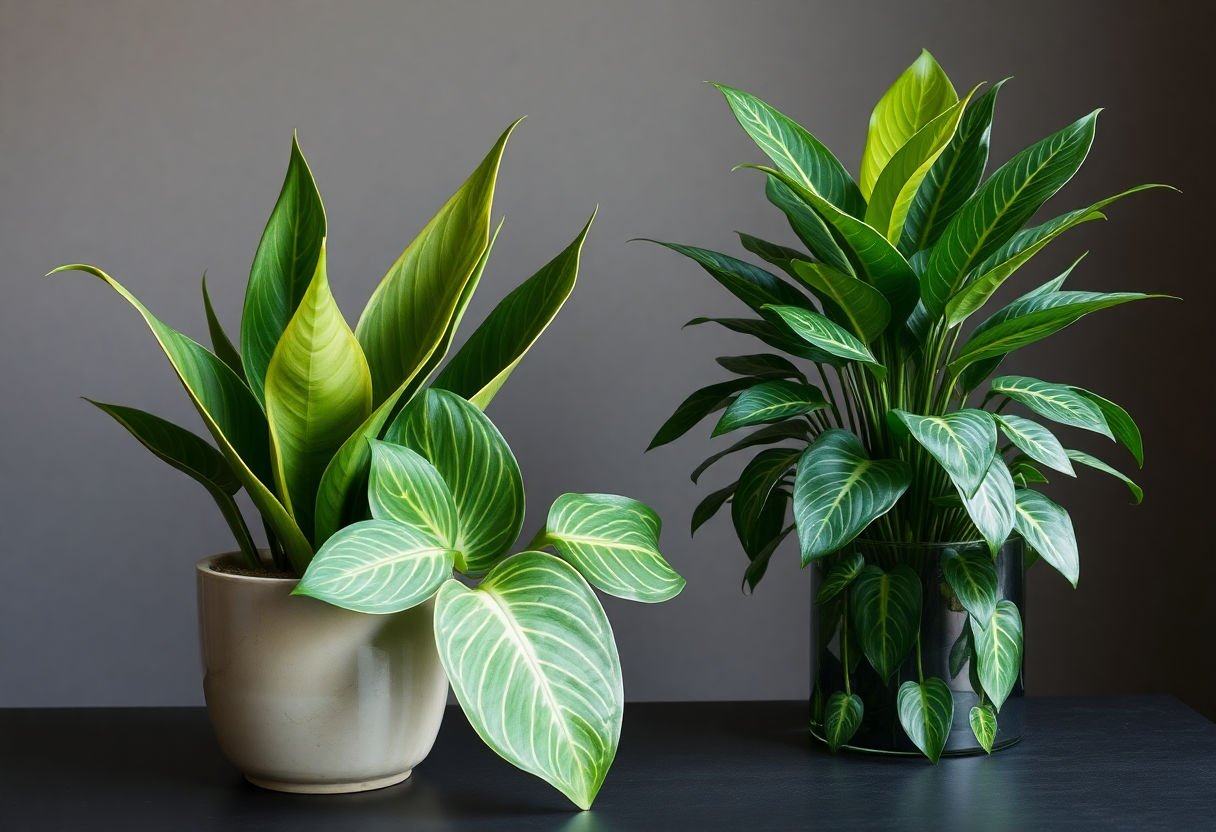 Ejemplares de Sansevieria y Pothos