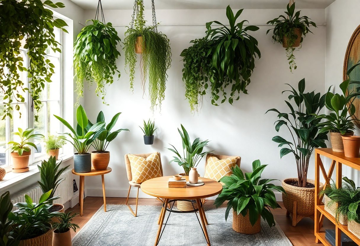 Habitación decorada con plantas de interior