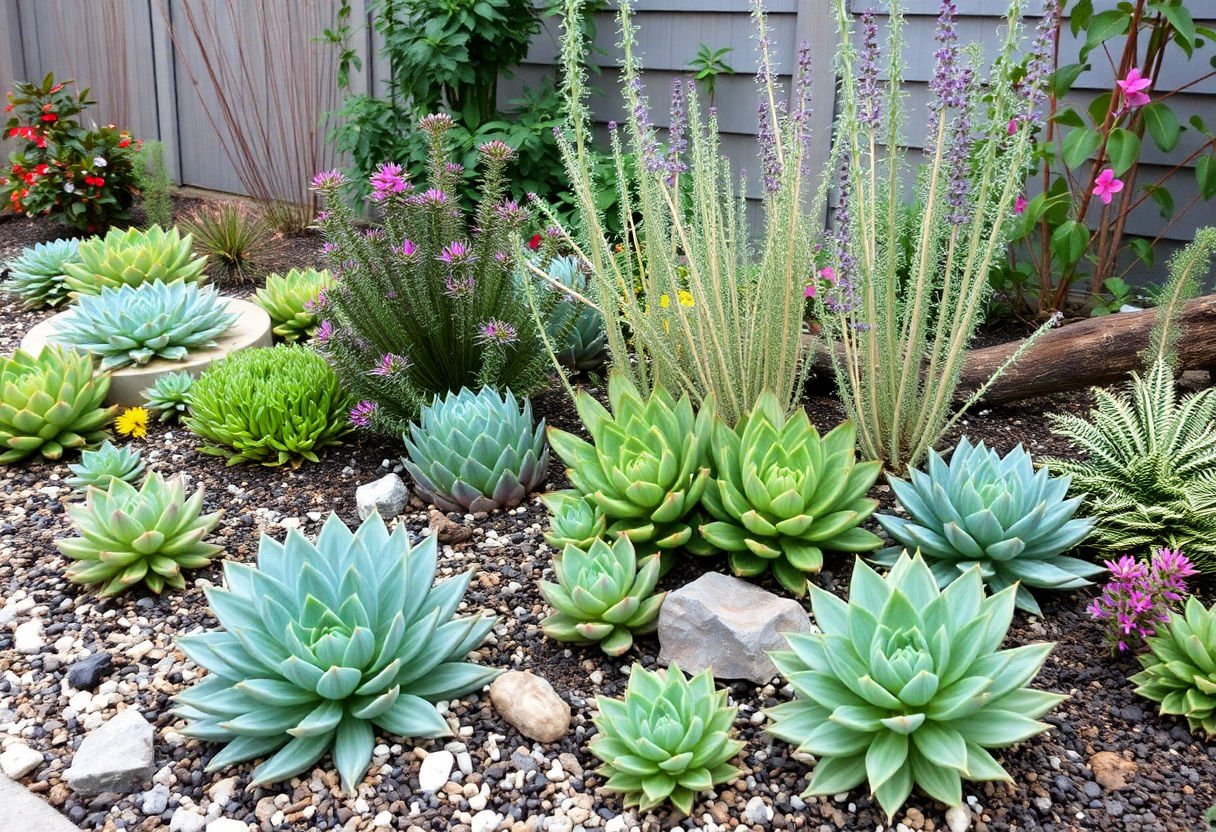 Paisaje de jardín con suculentas