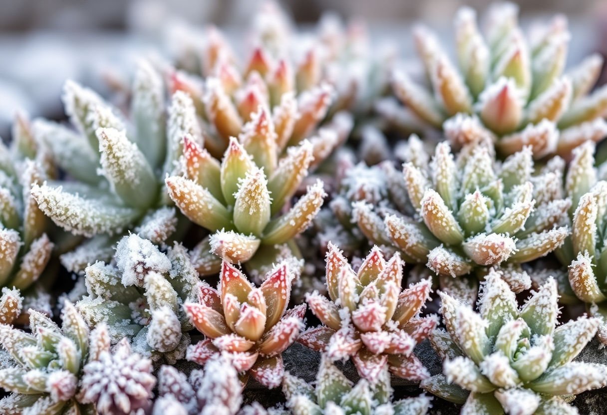 Suculenta cubiertos de escarcha.