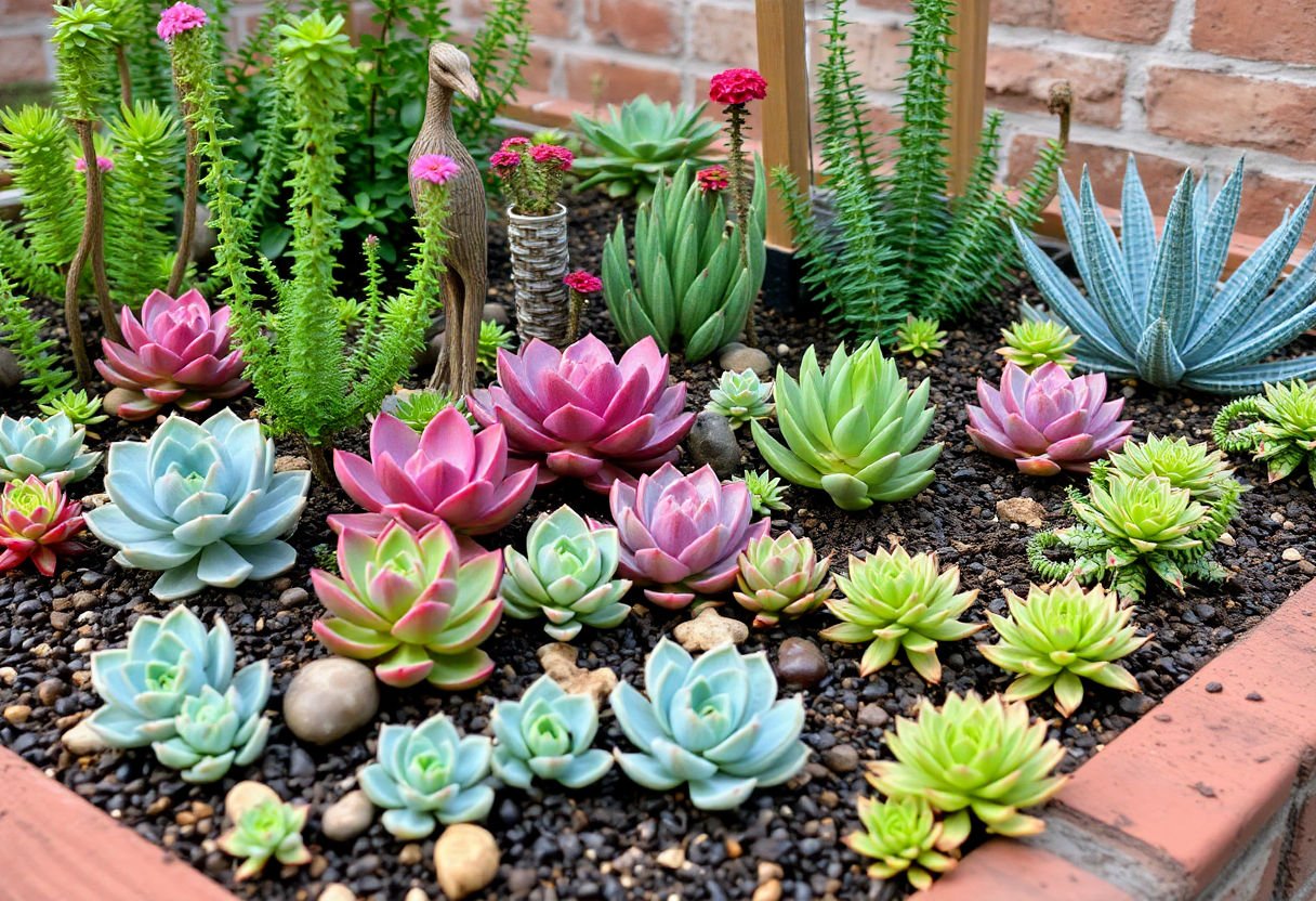 Jardín decorado con suculentas.