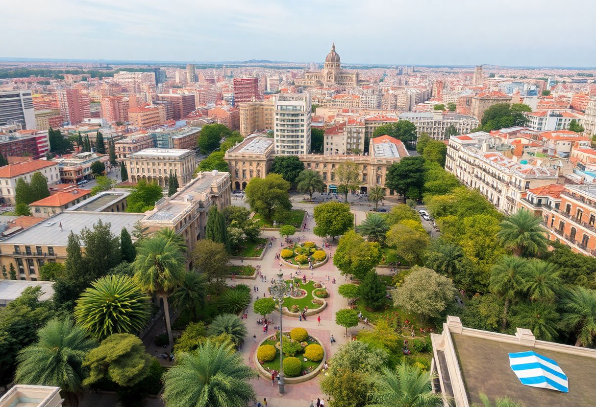 Vista aérea de un huerto urbano popular en Barcelona