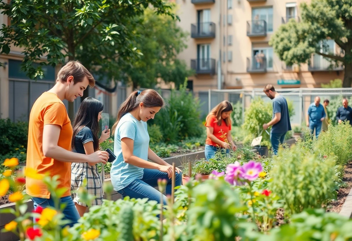 Comunidad participando en un huerto urbano en Barcelona