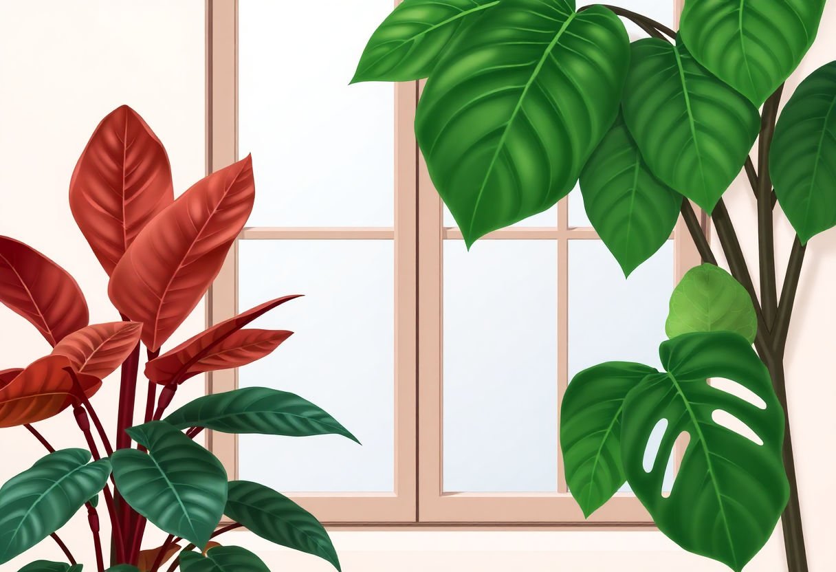 Monstera Deliciosa y Ficus Lyrata junto a una ventana.