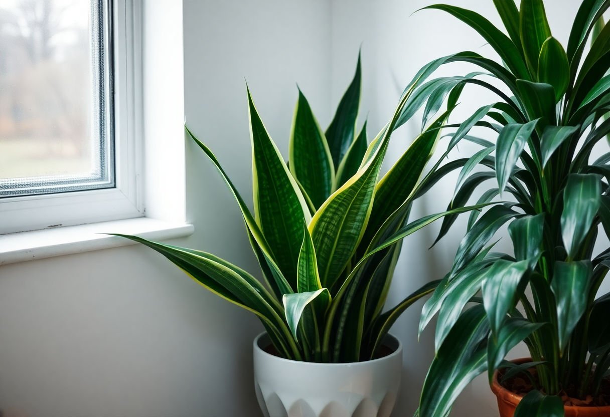 Sansevieria en una esquina de la habitación.