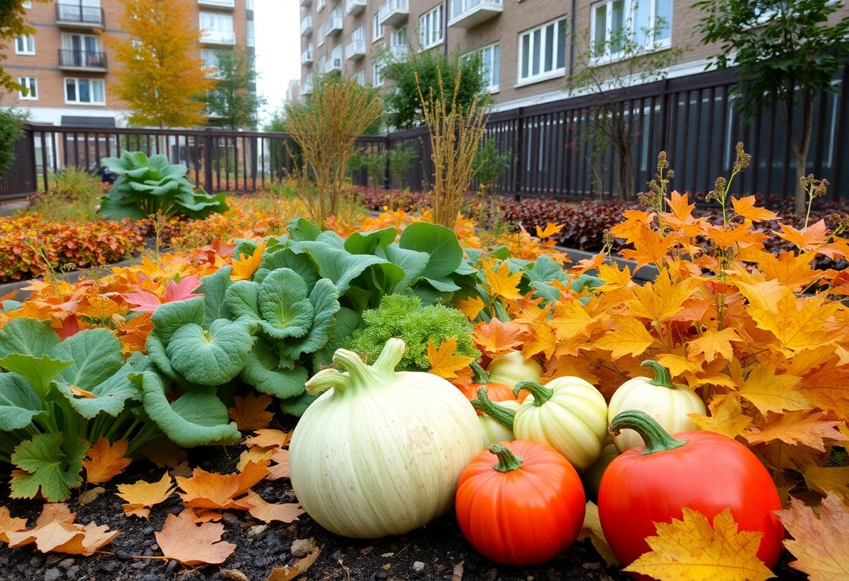 Hortalizas de otoño en un huerto urbano