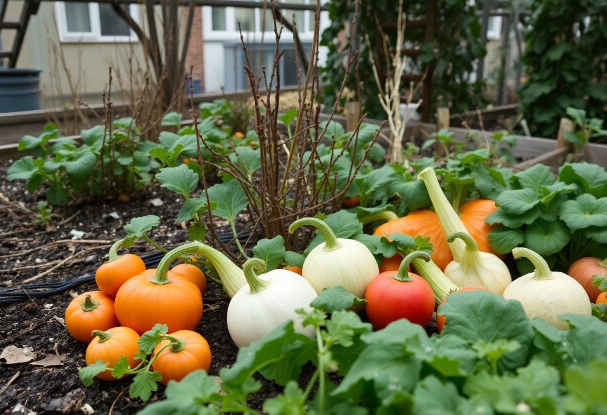 Verduras de invierno en un huerto urbano