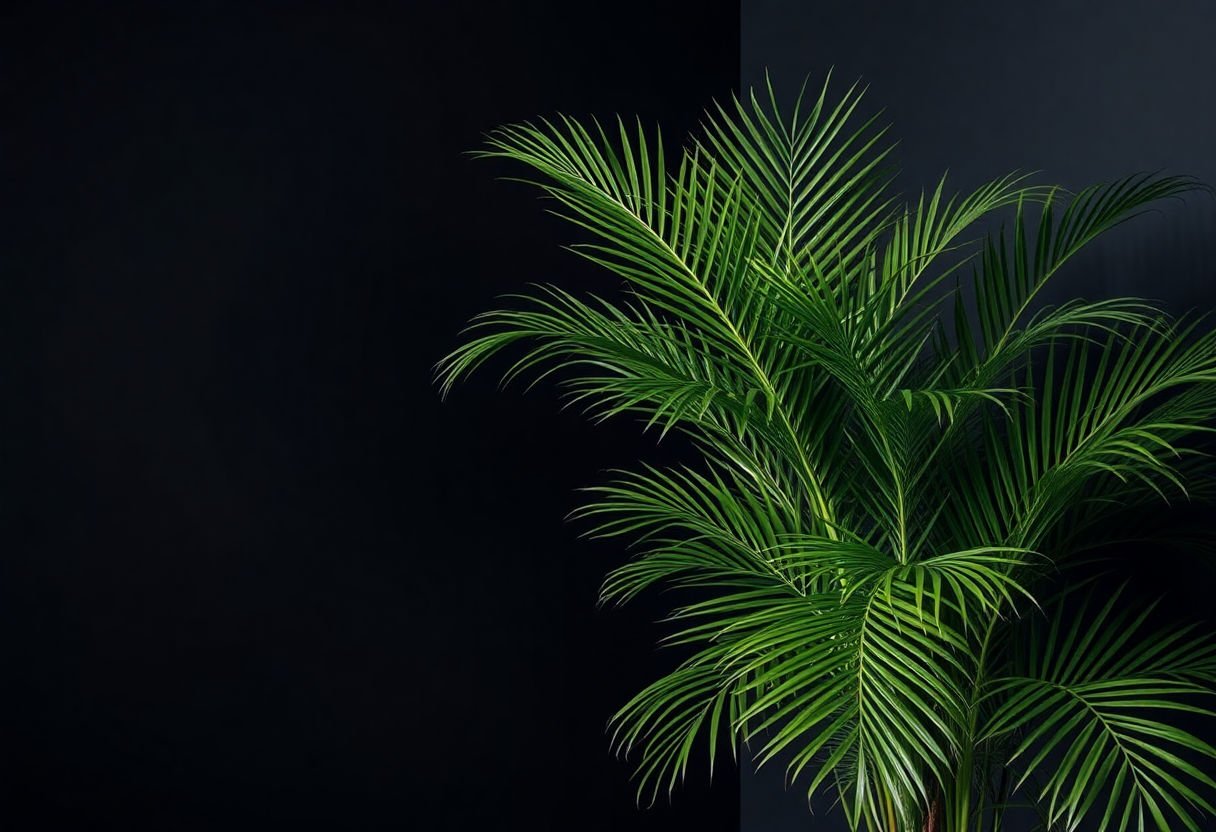 Palma Areca en un rincón oscuro