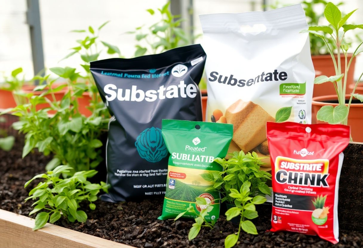 Bolsas de sustrato y fertilizantes para plantas