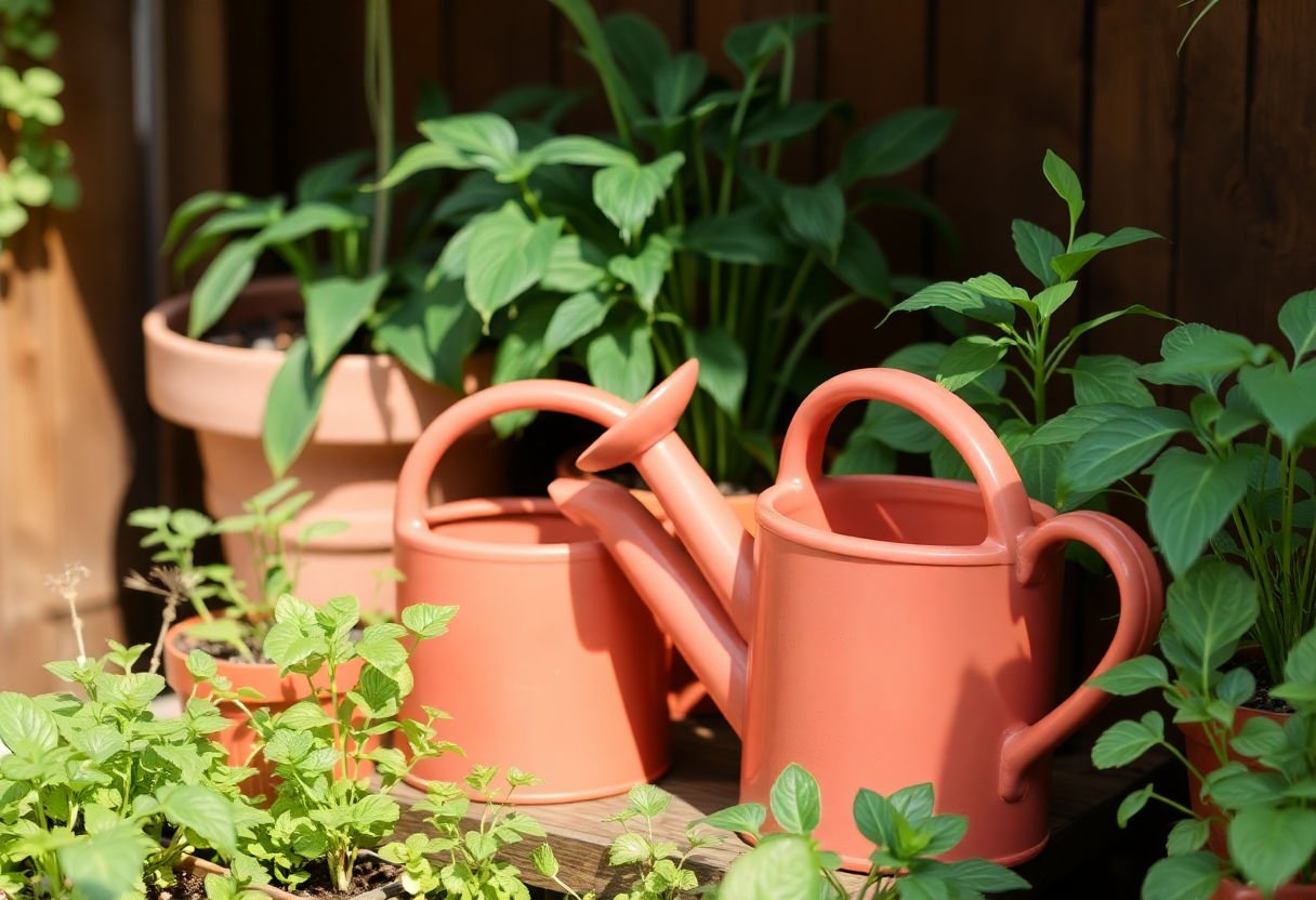 Regadera junto a plantas de interior