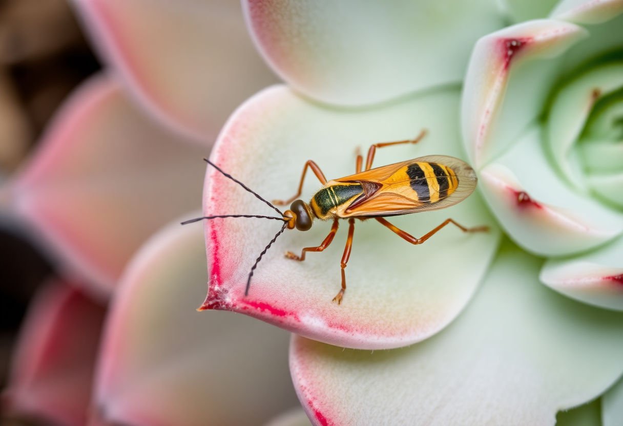Insecto en una hoja de suculenta.