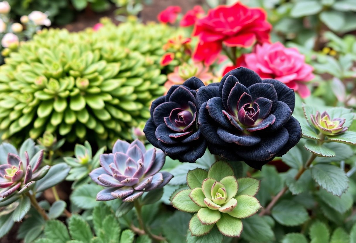 Jardín adecuado para suculentas rosa negra