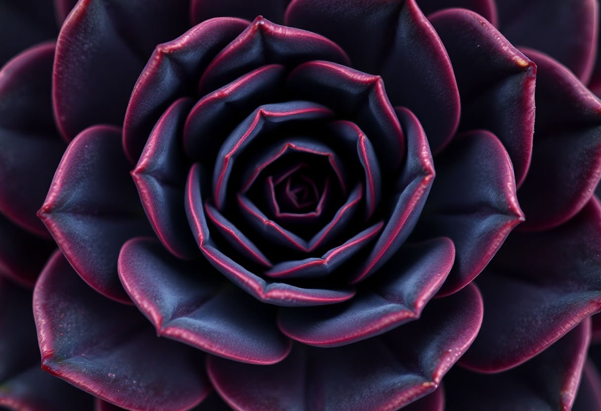 Detalle de la textura y color de la suculenta rosa negra